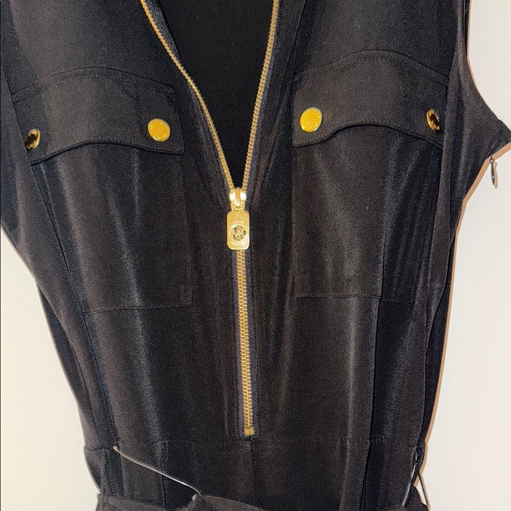 Michael Kors Black Sheath Dress with Notched Collar